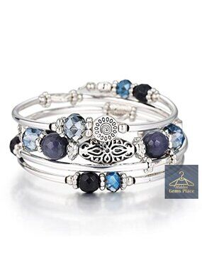 Stackable Beaded Wrap Bracelet Boho Layered Silver Bracelet Fashion Jewelry Gift